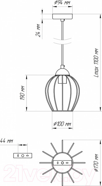 Изображение товара Потолочный светильник Элетех Конти 211 НСБ 01-60-169 Е27 / 1005405023 (черный муар/медь)