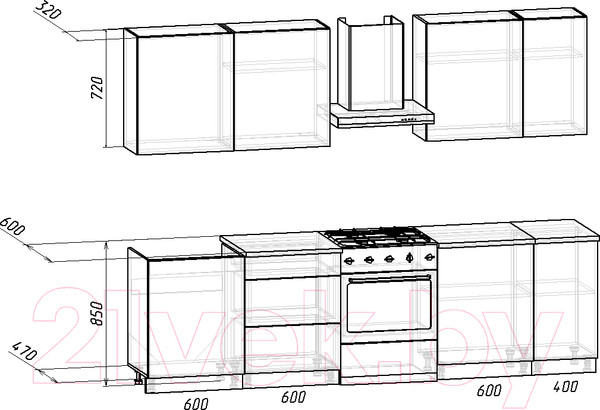 Изображение товара Кухонный гарнитур Интермебель Микс Топ-7 2.2м (белый премиум/дуб крафт золотой/мрамор лацио белый)