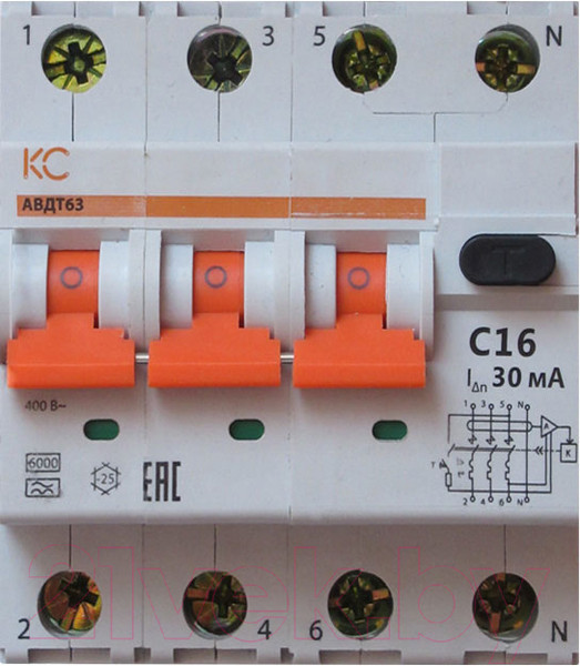 Изображение товара Дифференциальный автомат КС АВДТ-63 3р+N С 16А/300мА А 6кА / 72911