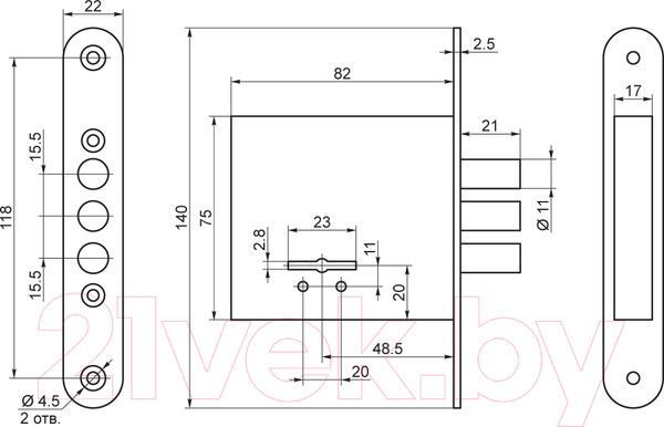 Изображение товара Замок врезной ПроСам ЗВ 8-4С/13 / 76601