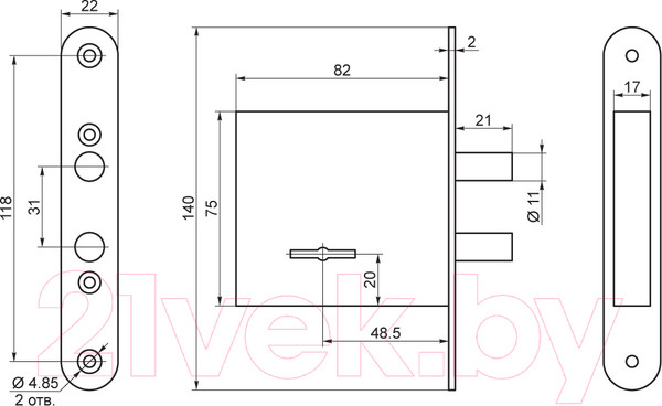 Изображение товара Замок врезной ПроСам ЗВ 8-4С/13 Сам-Мини 2 ригеля / 76610