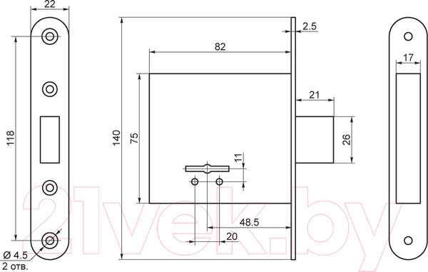 Изображение товара Замок врезной ПроСам ЗВ 8-6/03 / 80500