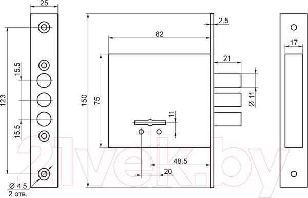 Изображение товара Замок врезной ПроСам ЗВ 8-6/13 / 80600