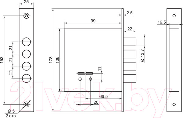Изображение товара Замок врезной ПроСам ЗВ 8-8М/13 / 81300 (ключ 70мм)
