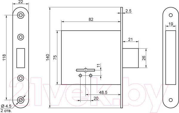 Изображение товара Замок врезной ПроСам ЗВ 8-8У/03 / 79700