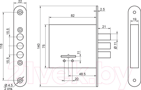 Изображение товара Замок врезной ПроСам ЗВ 8-8У/13 / 79900