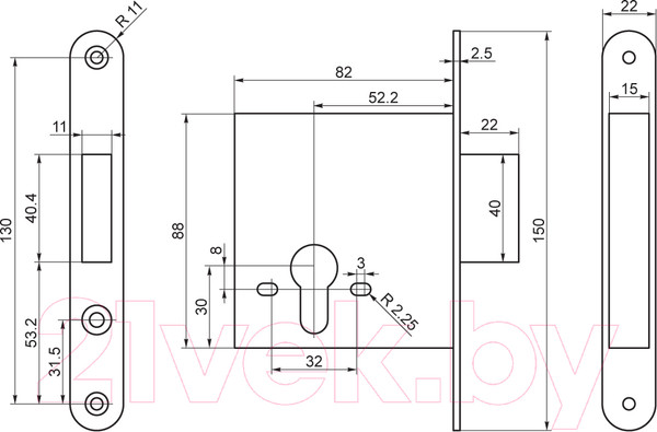 Изображение товара Замок врезной ПроСам ЗВ 1-2/01 / 89500