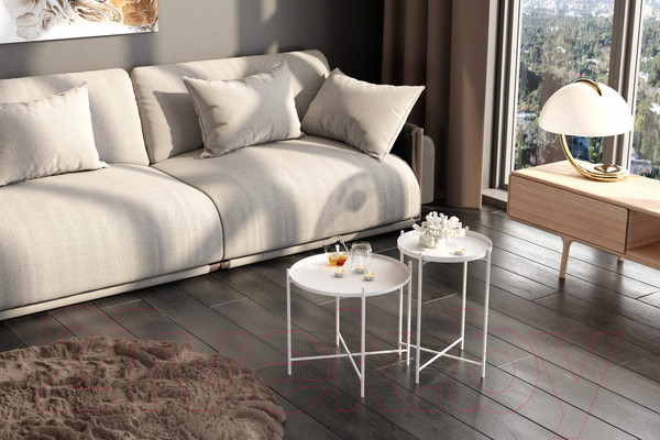 Изображение товара Комплект журнальных столиков Sheffilton SHT-CT8/CT8-2 (белый муар)