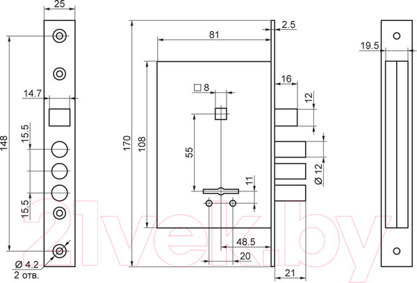 Изображение товара Замок врезной ПроСам ЗВ 9-8/13 м/о 55 / 74100