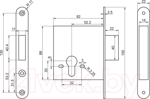 Изображение товара Замок врезной ПроСам ЗВ 1-2БМ/01 СП.КН-005 без ЦМ / 89700