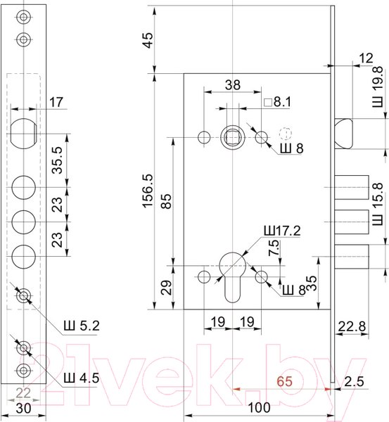 Изображение товара Замок врезной Border G 4-3/85Г без ЦМ / 79060