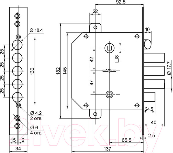 Изображение товара Замок врезной Border ЗВ 9-6 КТЗ/15 левый / 77405