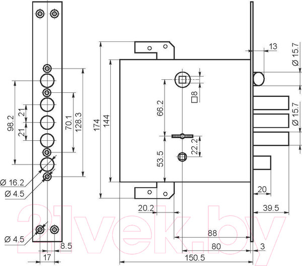 Изображение товара Замок врезной Border ЗВ 9-8МК.ТЗ/15 ЛП8 универсальный / 77936