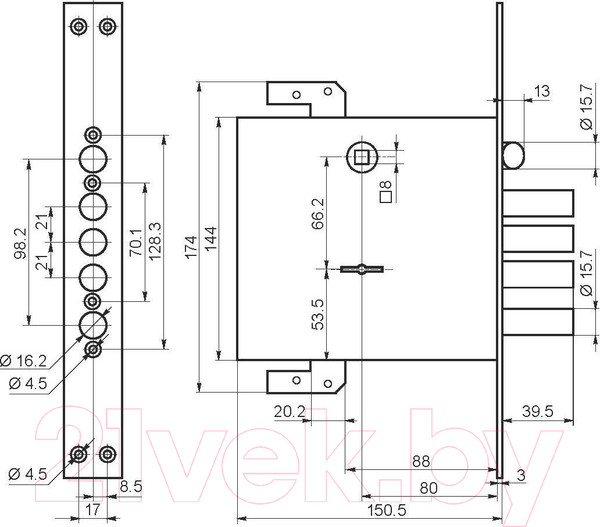 Изображение товара Замок врезной Border ЗВ 9-8МК4Т/15 ЛП8 универсальный с/т / 77741