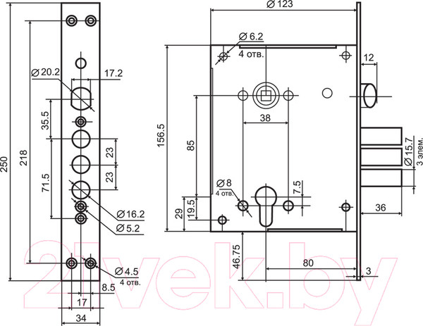 Изображение товара Замок врезной Border ЗВ 4-3/85М ЗЩ без ц/м / 79045