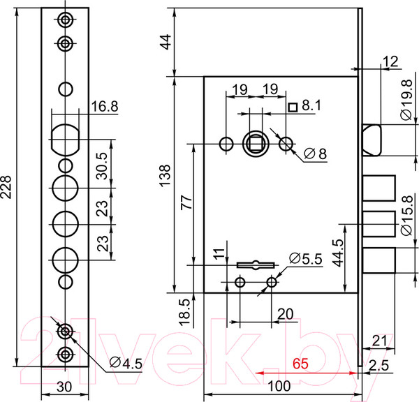 Изображение товара Замок врезной Border ЗВ 9-8 Г/15(КЛП7-97)В21.У2 м/о 77 / 87317