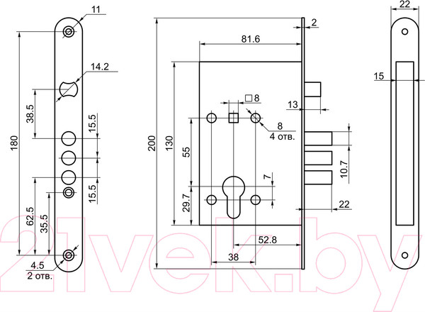 Изображение товара Замок врезной Border ЗВ 4-31/55 У2 без ц/м / 78931