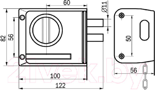 Изображение товара Замок накладной ПроСам Полимер левый с цепочкой ЗНД-1АК / 86600