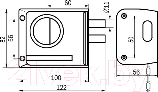 Изображение товара Замок накладной ПроСам Правый с цепочкой ЗНД-1АК / 86700