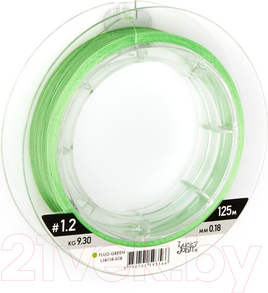 Изображение товара Леска плетеная Lucky John Vanrex x8 Braid Fluo Green 125/018 / LJ4118-018