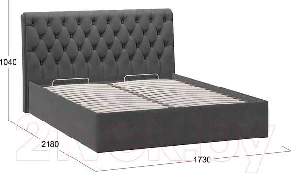 Изображение товара Двуспальная кровать ТриЯ Скарлет универсальная тип 1 с ПМ и заглушиной 160x200 (велюр графит)