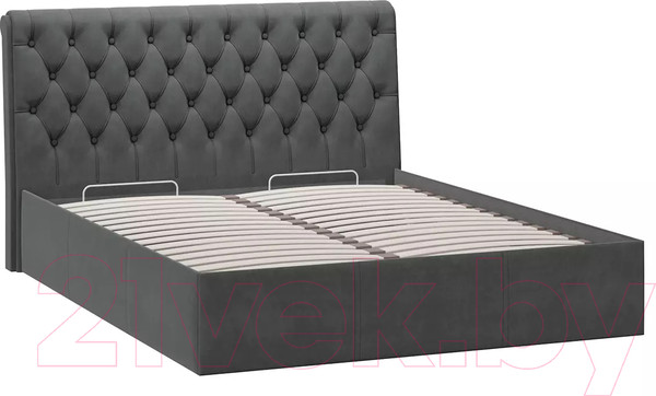 Изображение товара Двуспальная кровать ТриЯ Скарлет универсальная тип 1 с ПМ и заглушиной 160x200 (велюр графит)