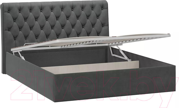 Изображение товара Двуспальная кровать ТриЯ Скарлет универсальная тип 1 с ПМ и заглушиной 160x200 (велюр графит)