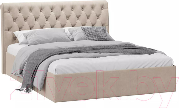 Изображение товара Двуспальная кровать ТриЯ Скарлет универсальная тип 1 с ПМ и заглушиной 160x200 (велюр мокко светлый)