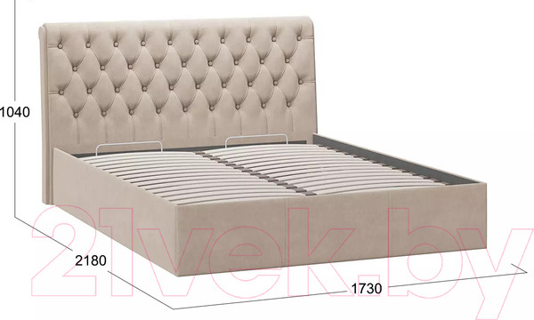 Изображение товара Двуспальная кровать ТриЯ Скарлет универсальная тип 1 с ПМ и заглушиной 160x200 (велюр мокко светлый)