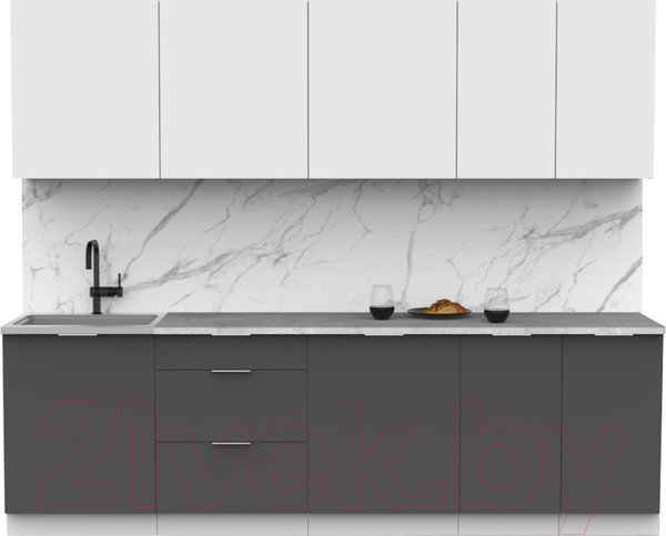 Изображение товара Кухонный гарнитур Интермебель Микс Топ-9 2.6м (белый премиум/графит серый/мрамор лацио белый)