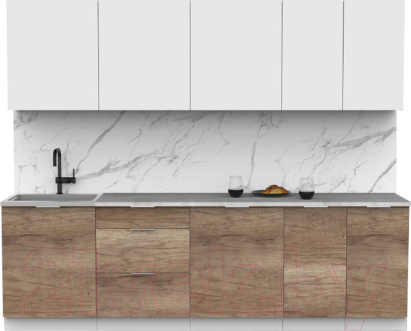 Изображение товара Кухонный гарнитур Интермебель Микс Топ-9 2.6м (белый премиум/дуб каньон/мрамор лацио белый)