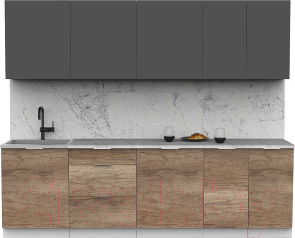 Изображение товара Кухонный гарнитур Интермебель Микс Топ-9 2.6м (графит серый/дуб каньон/венато)