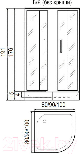 Изображение товара Душевой уголок RIVER Don Light 90/15 MT (с поддоном)