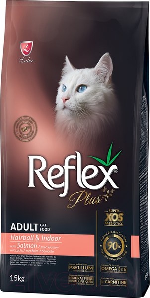 Изображение товара Сухой корм для кошек Reflex Plus Hairball с лососем и курицей (15кг)
