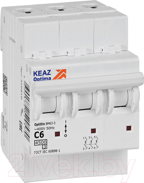 Изображение товара Выключатель автоматический КЭАЗ OptiDin BM63-3C6-4.5-УХЛ3 / 326810