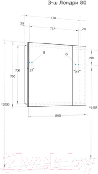 Изображение товара Шкаф с зеркалом для ванной Акватон Лондри 80 (1A267202LH010)