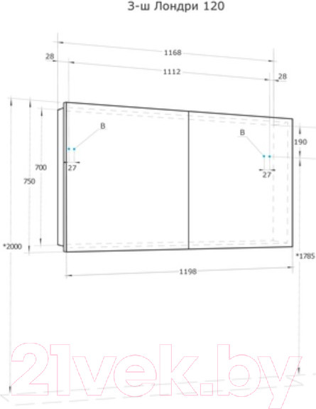 Изображение товара Шкаф с зеркалом для ванной Акватон Лондри 120 (1A267402LH010)