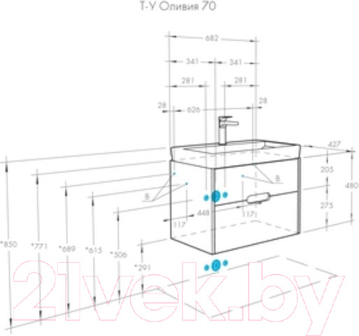 Изображение товара Тумба под умывальник Акватон Оливия 70 (1A254301OL010)