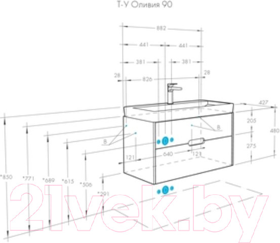Изображение товара Тумба под умывальник Акватон Оливия 90 (1A254401OL010)