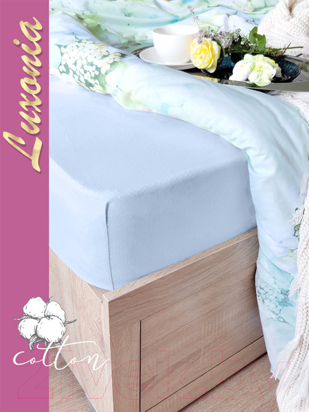 Изображение товара Простыня Luxsonia Трикотаж на резинке 120x200 / Мр0010-8 (голубой)