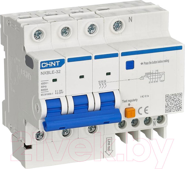 Изображение товара Дифференциальный автомат Chint NXBLE-32 3P+N C20 30mA AC 6kA (R) / 819513