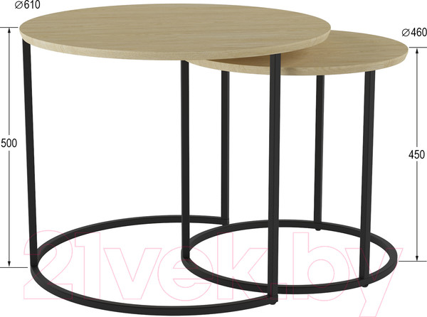 Изображение товара Комплект журнальных столиков Калифорния мебель Лесли (дуб янтарный/черный)