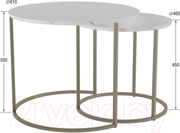 Изображение товара Комплект журнальных столиков Калифорния мебель Лесли (белый мрамор/титан)