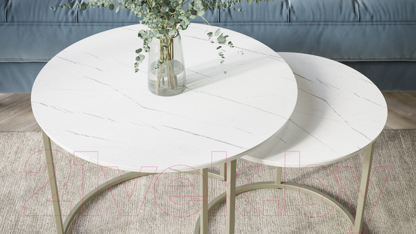 Изображение товара Комплект журнальных столиков Калифорния мебель Лесли (белый мрамор/титан)