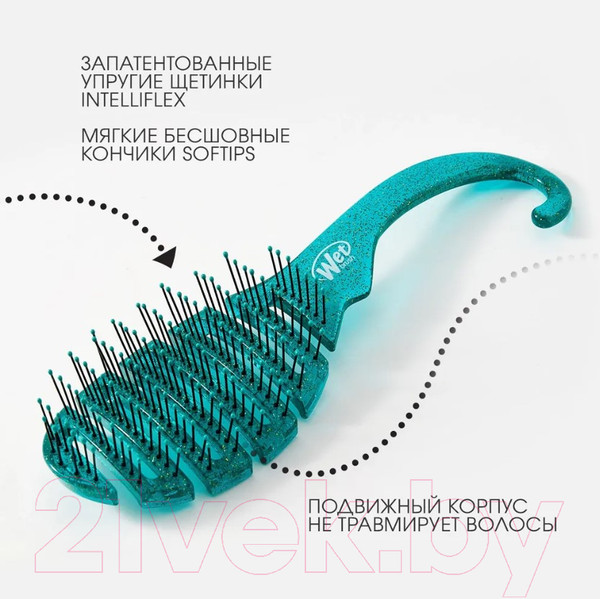 Изображение товара Расческа Wet Brush Shower Glitter Detangler Teal BWR801GREEGL