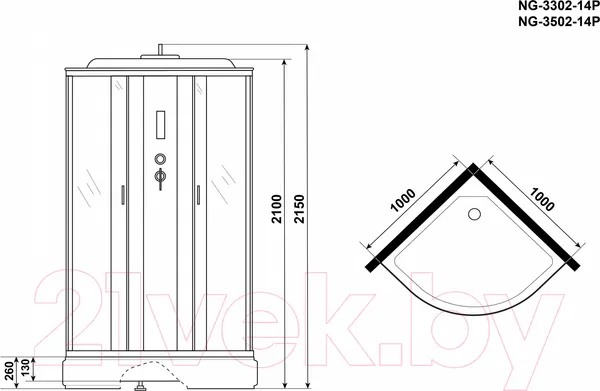 Изображение товара Душевая кабина Niagara NG-3502-14P 100x100 (тонированное стекло)