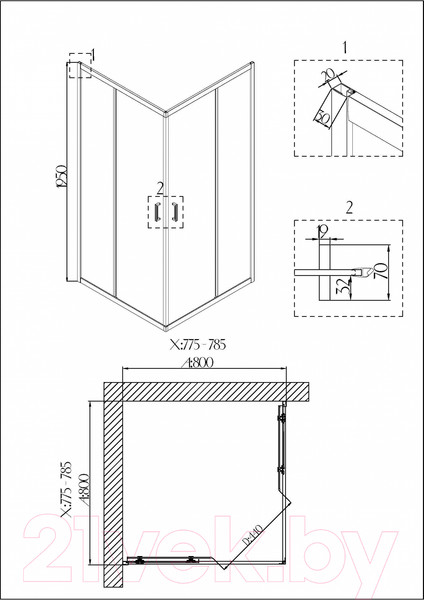Изображение товара Душевой уголок Niagara NG-6688-08 80x80 (прозрачное стекло)