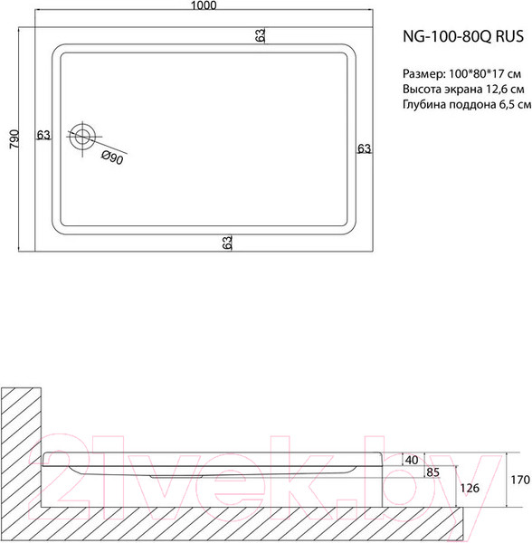 Изображение товара Душевой поддон Niagara NG-100-80Q 100x80