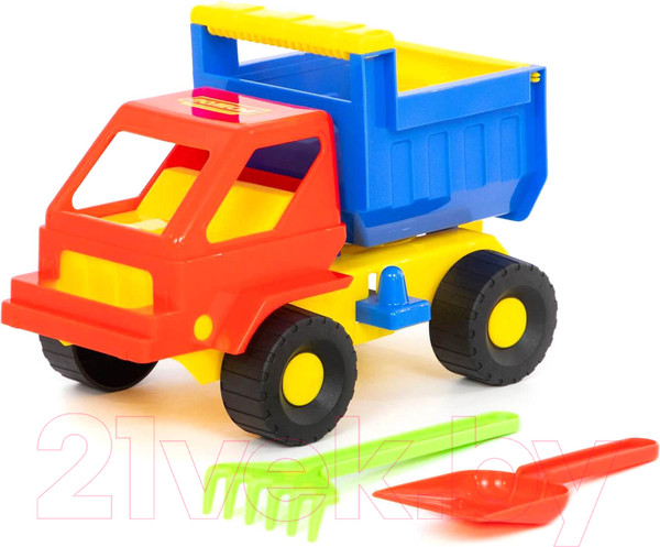 Изображение товара Набор игрушек для песочницы Полесье Самосвал Кузя с лопаткой и грабельками / 1276