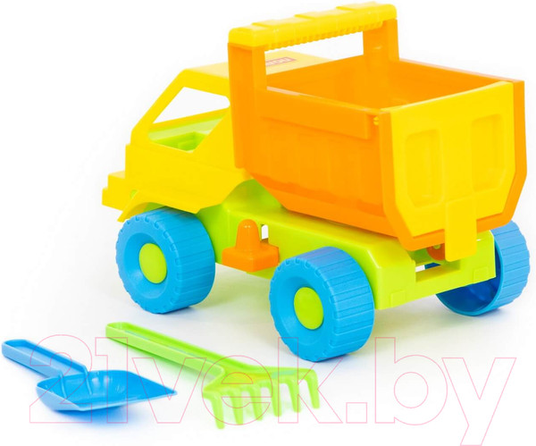 Изображение товара Набор игрушек для песочницы Полесье Самосвал Кузя с лопаткой и грабельками / 1276